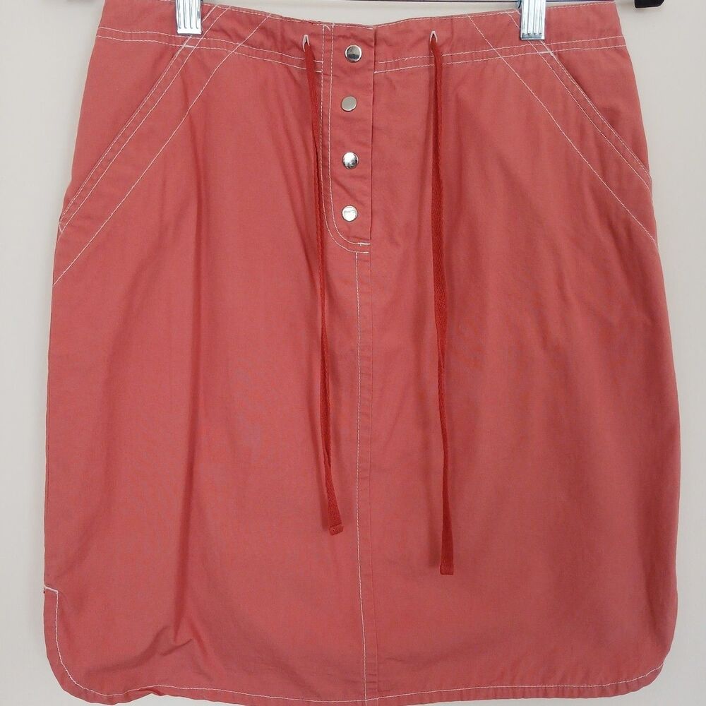 Coral Mini Skirt with Snap Buttons Drawstring Waist Size 6 100% Cotton 70's